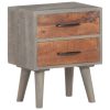 Bidston Bedside Cabinet Grey 40x30x50 cm Solid Rough Mango Wood
