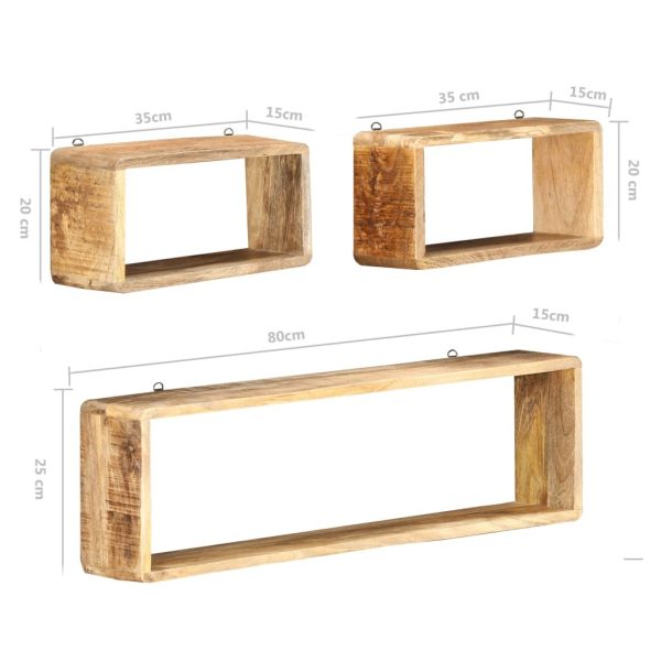 3 Piece Wall Cube Shelf Set – Soild Mango Wood