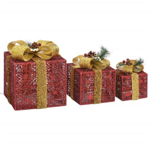 Decorative Christmas Gift Boxes 3 pcs Outdoor Indoor – Red