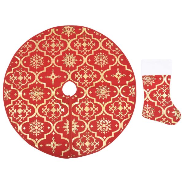 Luxury Christmas Tree Skirt with Sock Red Fabric – 90 cm