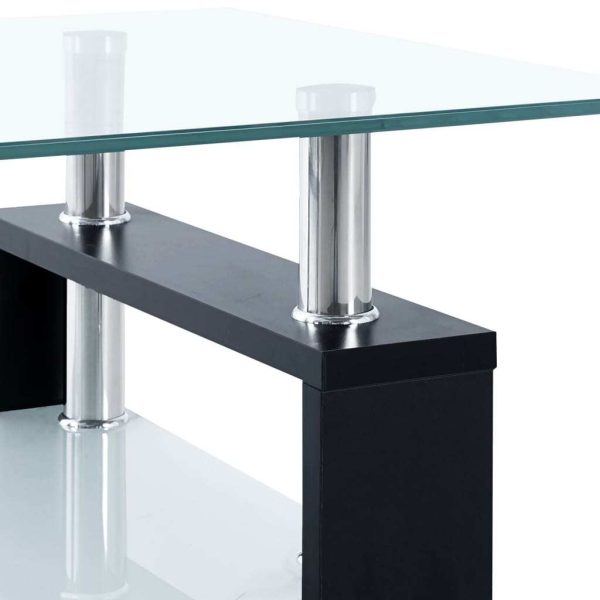 Coffee Table and Transparent 95x55x40 cm Tempered Glass – Black