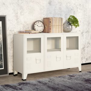 Industrial Sideboard 105x35x62 cm Metal and Glass – White