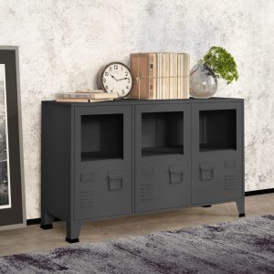 Industrial Sideboard 105x35x62 cm Metal and Glass – Anthracite