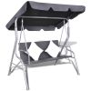 Outdoor Hanging Rattan Swing Bench with a Canopy Black