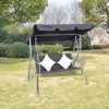 Outdoor Hanging Rattan Swing Bench with a Canopy Black