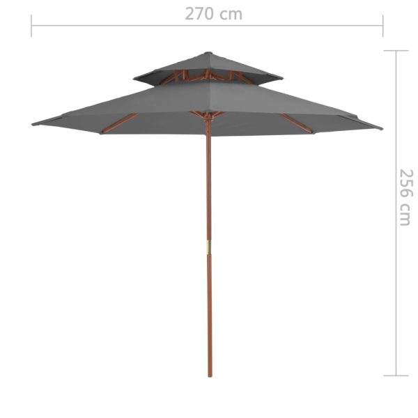 Double Decker Parasol 270×270 cm Wooden Pole – Anthracite