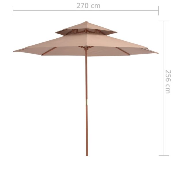 Double Decker Parasol 270×270 cm Wooden Pole – Taupe