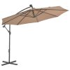Hanging Parasol with LED Lighting Metal Pole – 300 cm, Taupe
