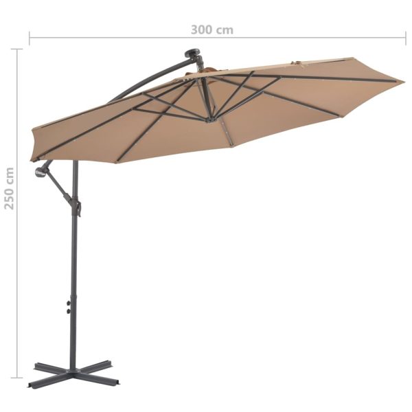 Hanging Parasol with LED Lighting Metal Pole – 300 cm, Taupe