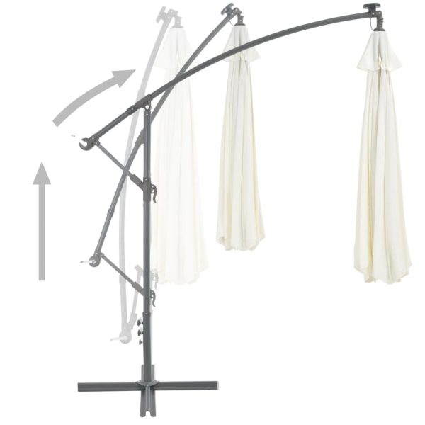 Hanging Parasol with LED Lighting Metal Pole – 350 cm, Sand