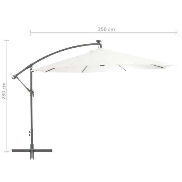 Hanging Parasol with LED Lighting Metal Pole – 350 cm, Sand