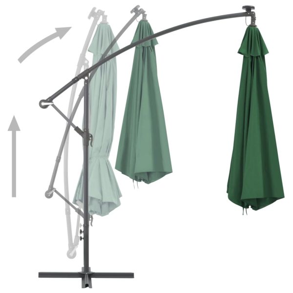 Hanging Parasol with LED Lighting Metal Pole – 350 cm, Green