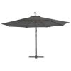 Hanging Parasol with LED Lighting Metal Pole – 350 cm, Anthracite