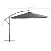Hanging Parasol with LED Lighting Metal Pole – 350 cm, Anthracite