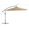 Hanging Parasol with LED Lighting Metal Pole – 350 cm, Taupe