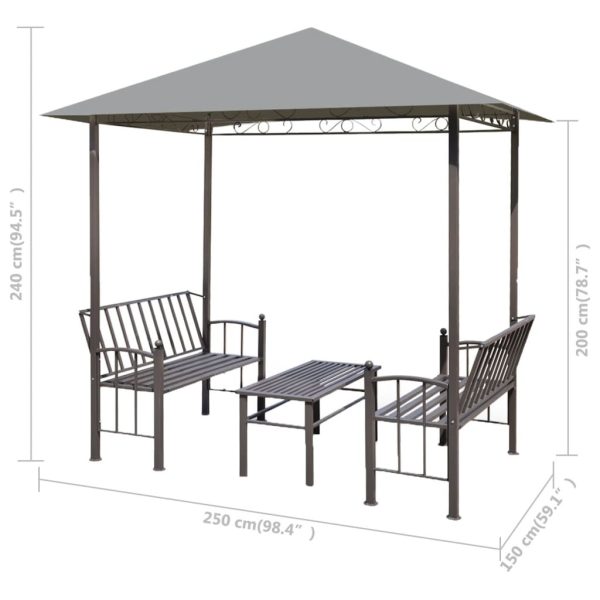 Garden Pavilion with Table and Benches 2.5×1.5×2.4 m – Anthracite