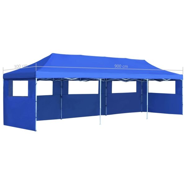 Folding Pop-up Party Tent with 5 Sidewalls 3×9 m – Blue