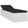 Sun Lounger with Cushion and Tea Table Poly Rattan – White