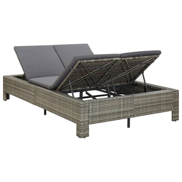 2-Person Sunbed with Cushion Poly Rattan – Grey