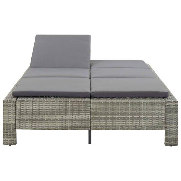 2-Person Sunbed with Cushion Poly Rattan – Grey