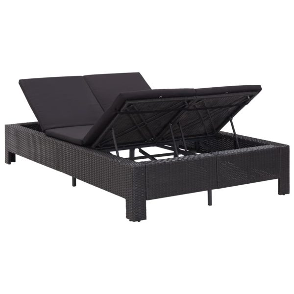 2-Person Sunbed with Cushion Poly Rattan – Black