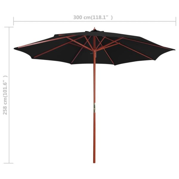 Parasol with Wooden Pole 300×258 cm – Black