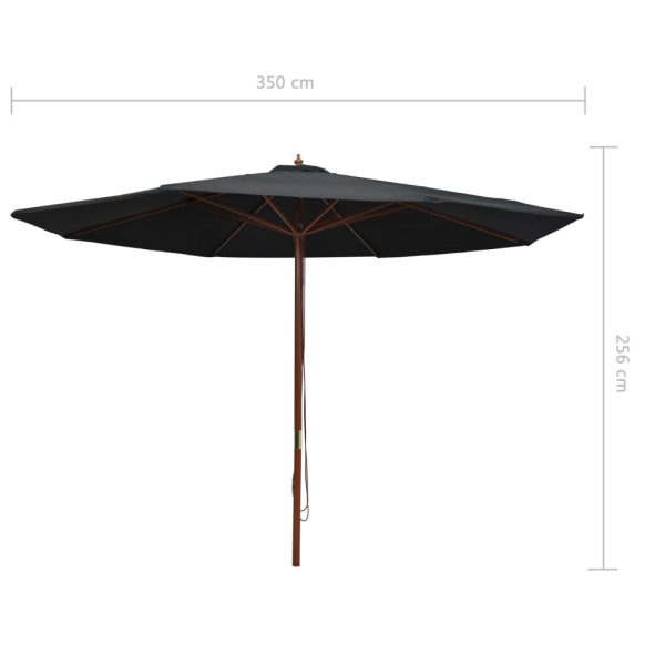 Outdoor Parasol with Wooden Pole 350 cm – Black