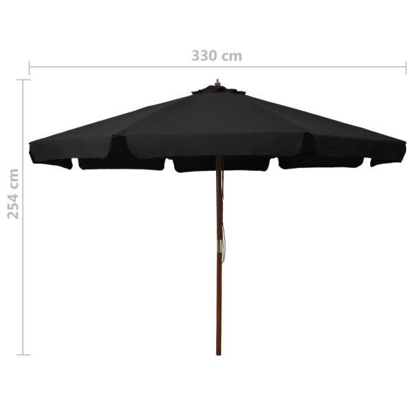 Outdoor Parasol with Wooden Pole 330 cm – Black