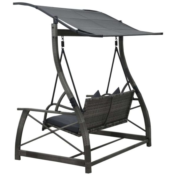 3-Seater  Garden Swing Bench with Canopy Poly Rattan – Grey
