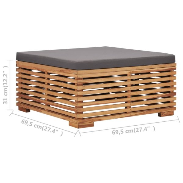 Garden Footrest with Cushion Solid Teak Wood – Dark Grey
