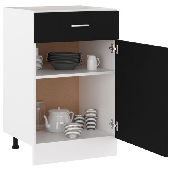 Cabinet Engineered Wood – Black, Drawer Bottom Cabinet 50 Cm