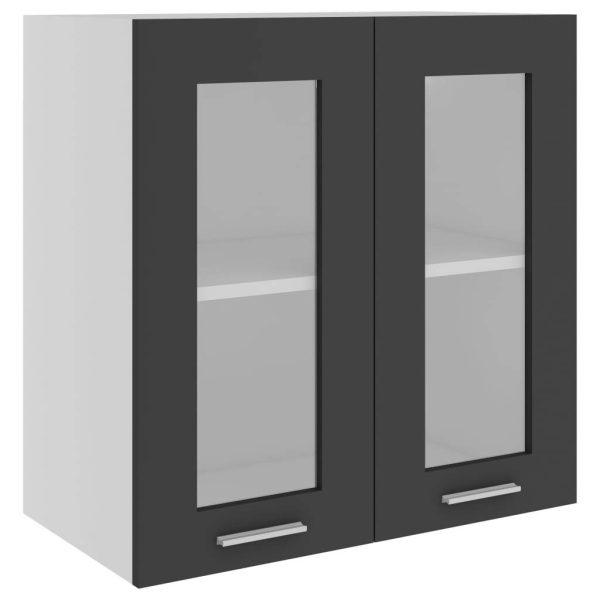 Cabinet Engineered Wood – Grey, Hanging Glass Cabinet 60 Cm