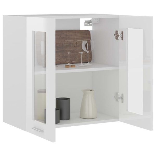 Cabinet Engineered Wood – High Gloss White, Hanging Glass Cabinet 60 Cm