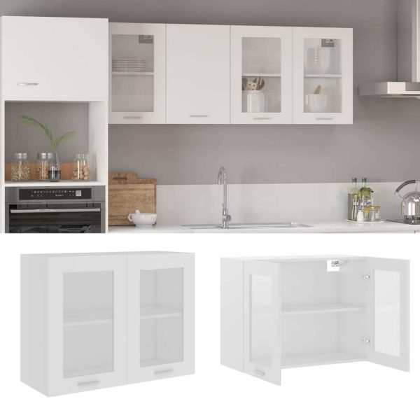 Cabinet Engineered Wood – White, Hanging Glass Cabinet 80 Cm