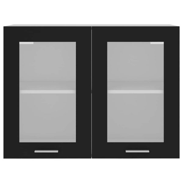 Cabinet Engineered Wood – Black, Hanging Glass Cabinet 80 Cm