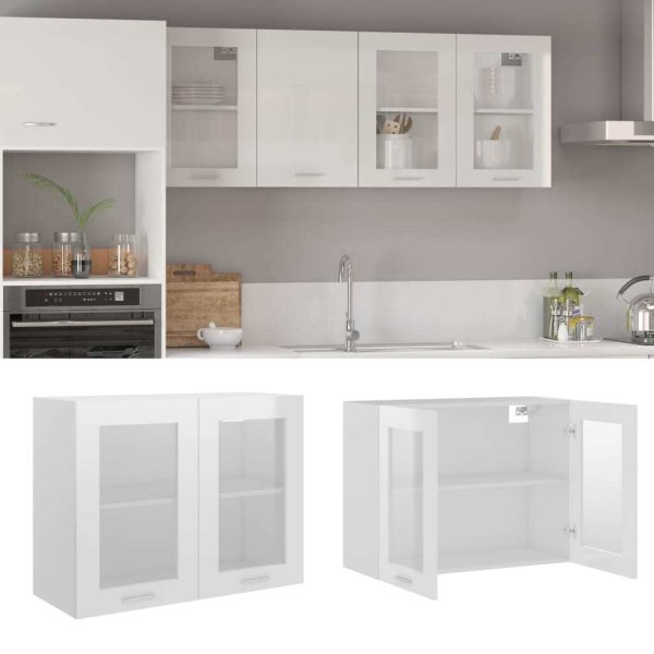 Cabinet Engineered Wood – High Gloss White, Hanging Glass Cabinet 80 Cm