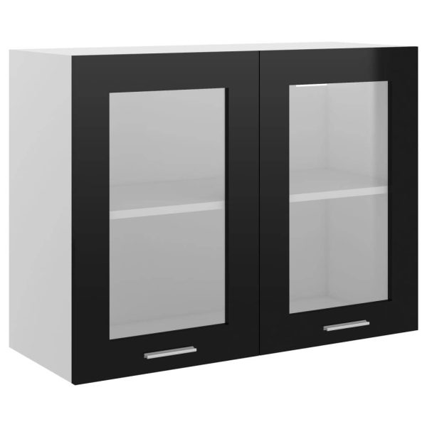 Cabinet Engineered Wood – High Gloss Black, Hanging Glass Cabinet 80 Cm