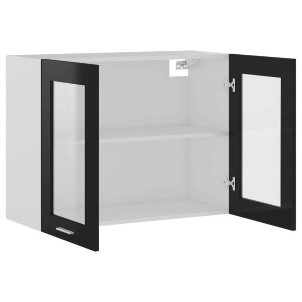 Cabinet Engineered Wood – High Gloss Black, Hanging Glass Cabinet 80 Cm