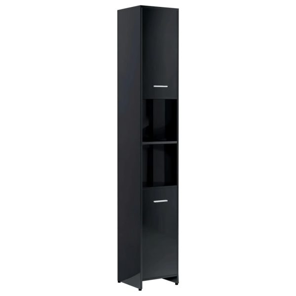 Bathroom Cabinet 30x30x183.5 cm Engineered Wood – High Gloss Black, With Handle