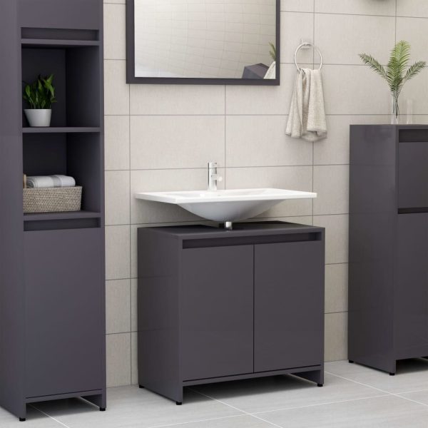Bathroom Cabinet 60x33x61 cm Engineered Wood – High Gloss Grey