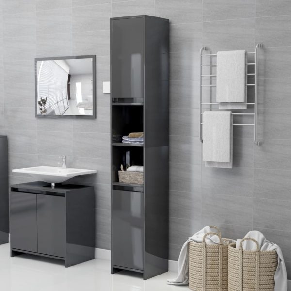 Bathroom Cabinet 30x30x183.5 cm Engineered Wood – High Gloss Grey, Without Handle