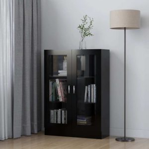 Vitrine Cabinet Engineered Wood – 82.5×30.5×115 cm, Black