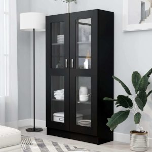 Vitrine Cabinet Engineered Wood – 82.5×30.5×150 cm, Black