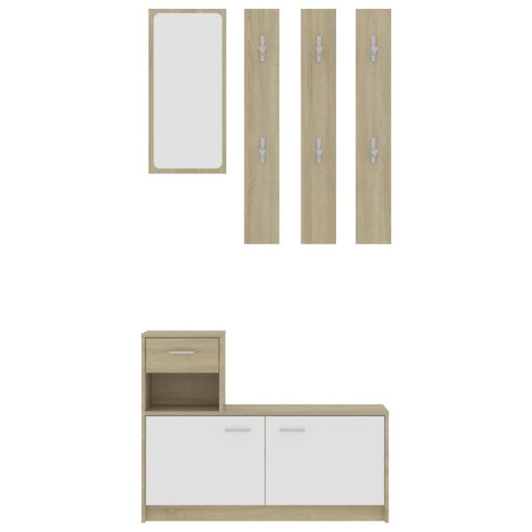 Hallway Unit 100x25x76.5 cm Engineered Wood – White and Sonoma Oak