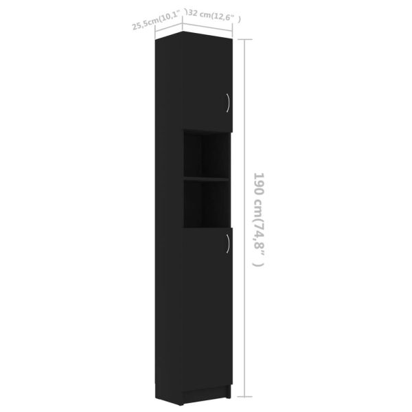 Bathroom Cabinet 32×25.5×190 cm Engineered Wood – Black