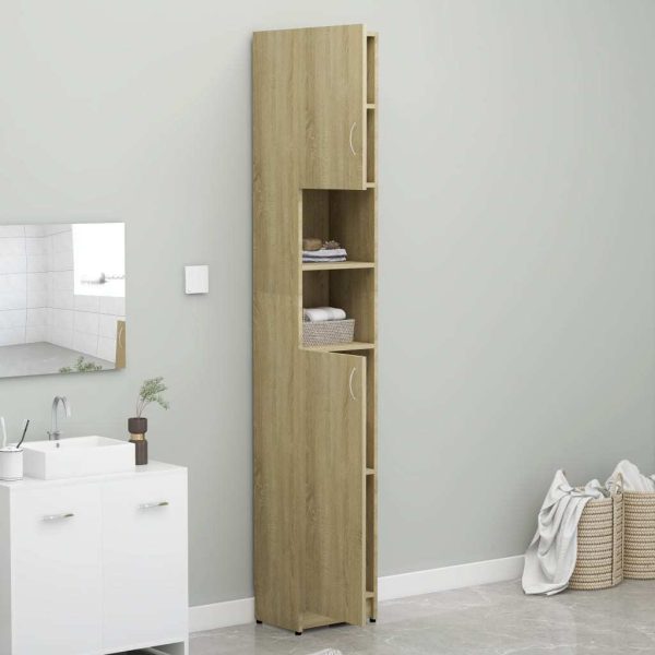 Bathroom Cabinet 32×25.5×190 cm Engineered Wood – Sonoma oak