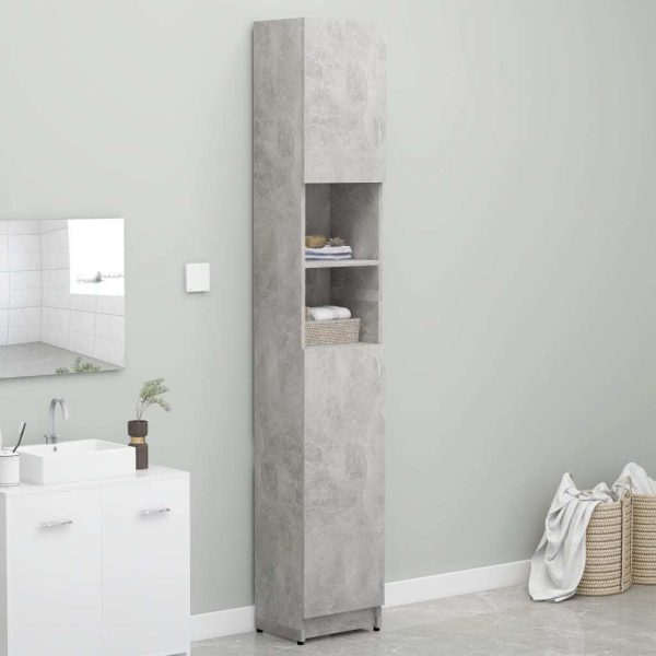 Bathroom Cabinet 32×25.5×190 cm Engineered Wood – Concrete Grey