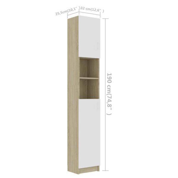 Bathroom Cabinet 32×25.5×190 cm Engineered Wood – White and Sonoma Oak