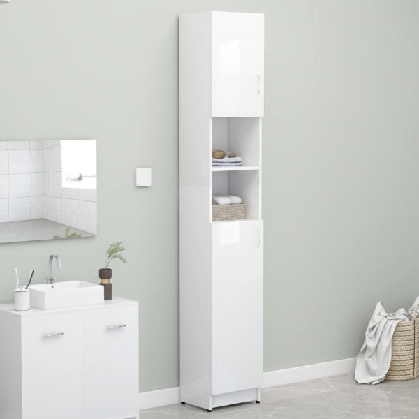 Bathroom Cabinet 32×25.5×190 cm Engineered Wood – High Gloss White