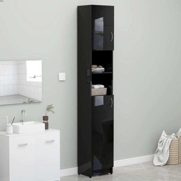 Bathroom Cabinet 32×25.5×190 cm Engineered Wood – High Gloss Black